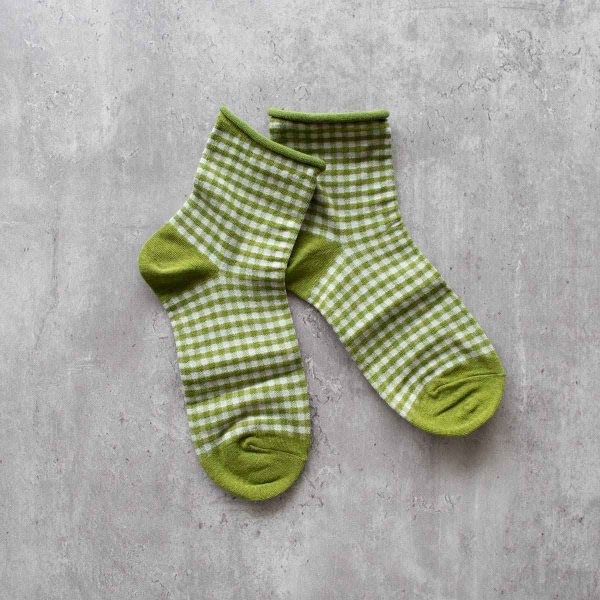 Olive Gingham Socks