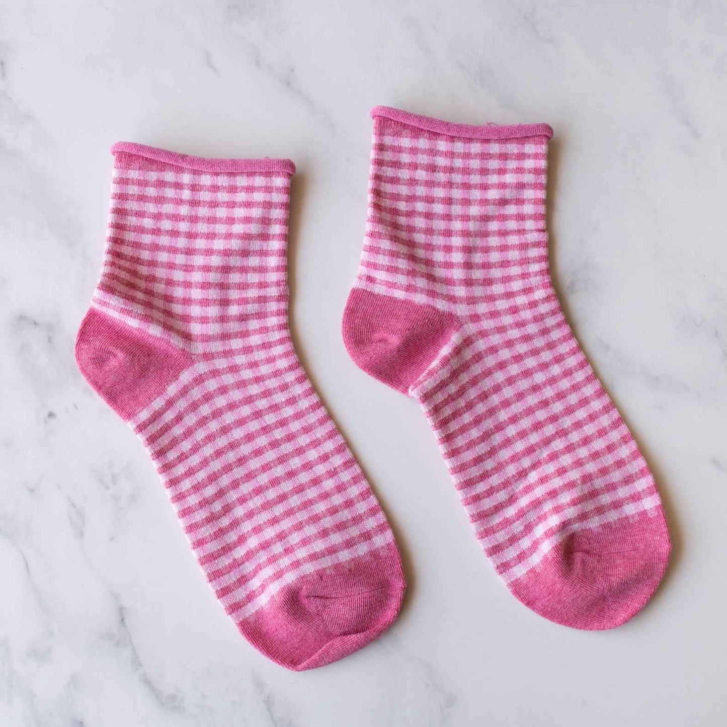 Pink Gingham Crew Socks