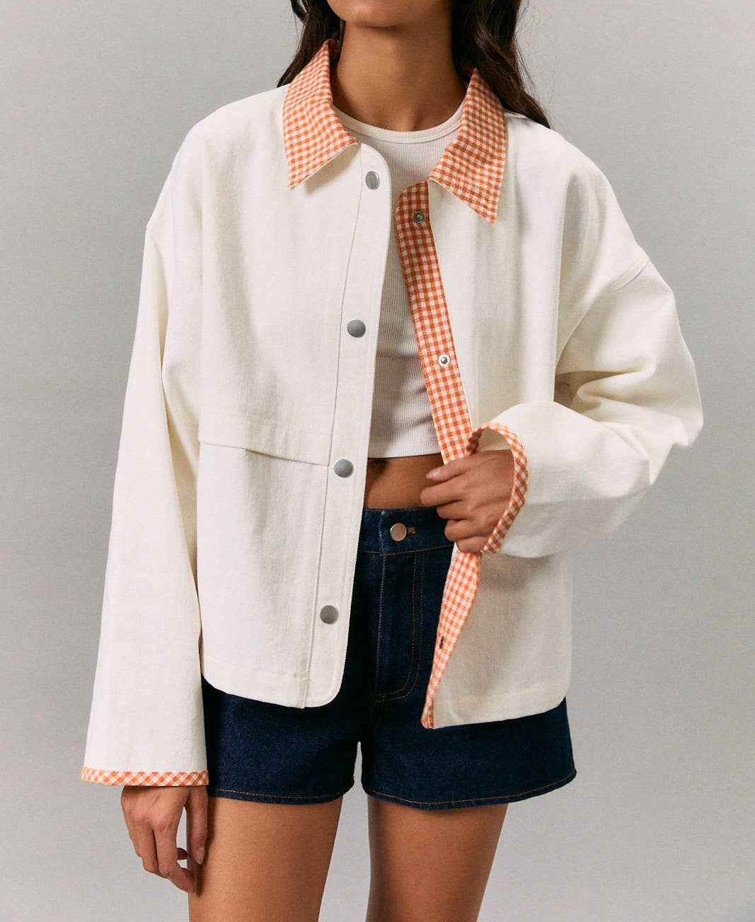 JACKET WITH GINGHAM CONTRAST