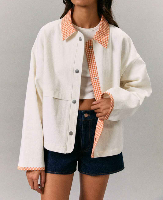 JACKET WITH GINGHAM CONTRAST