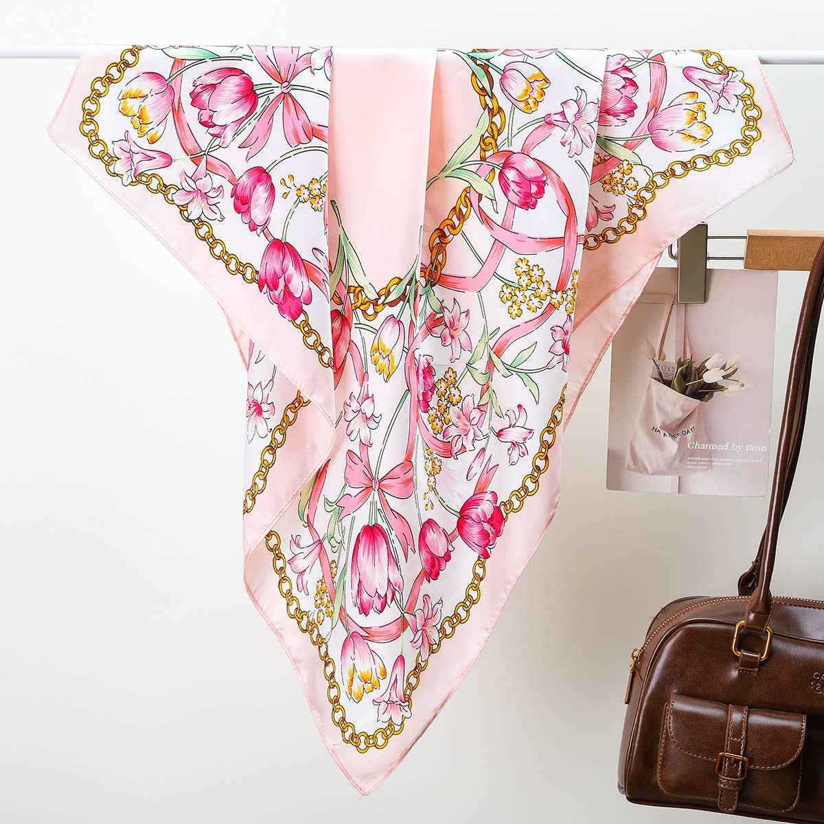 Floral Chain Print Silk-Finish Scarf | 40SC709